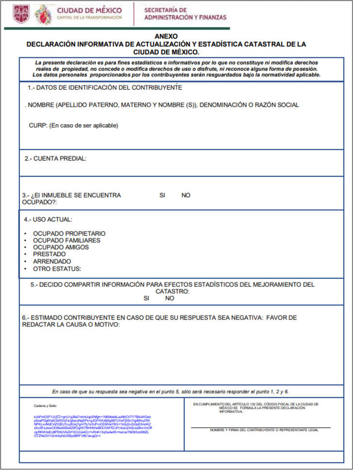 formato de declaración informativa de actualización y estadística catastral de la CDMX